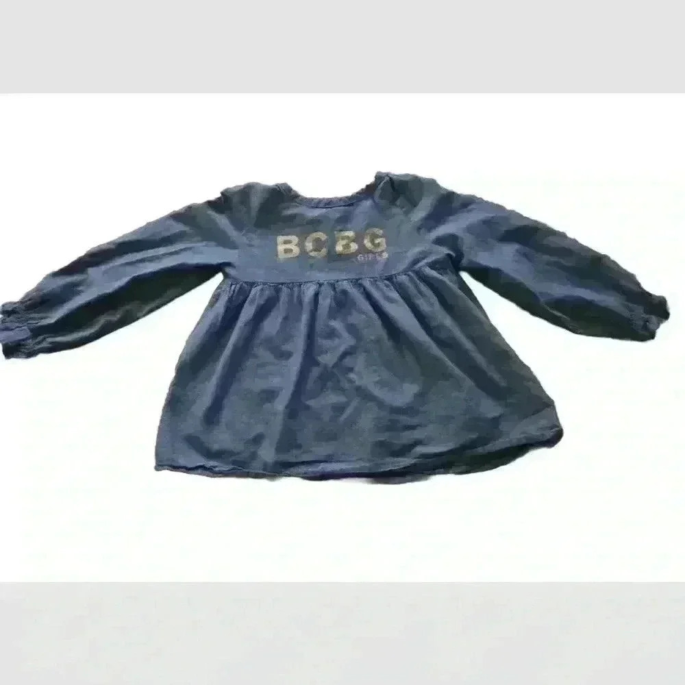 BCBG Big Girls Blue Denim Long Sleeve Logo Dress 6